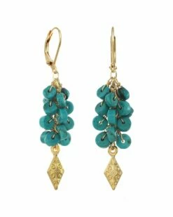 Hot Sale 😀 Rachel Reinhardt Layla Collection 24K Plated Turquoise Cluster Earrings 👩 Women 😍