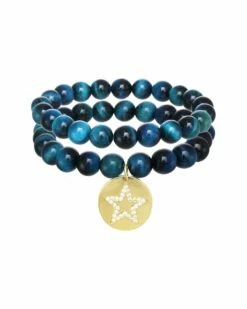 Hot Sale ⭐ Rachel Reinhardt 14K Plated Cat's Eye CZ Medallion Star Pendant Bracelet 👩 Women Bracelets ✔️