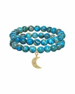 Flash Sale 🔥 Rachel Reinhardt 14K Over Silver Turquoise Jasper Moon Pendant Bracelet 👩 Women Bracelets 😀