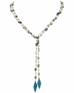 Brand new 🔥 Rachel Reinhardt 14K Over Silver Labradorite & Turquoise Lariat Necklace 👩 Women Necklaces 🧨