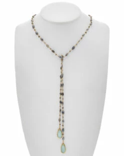 Brand new 😀 Rachel Reinhardt 14K Over Silver Labradorite & Chalcedony 44in Lariat Necklace 👩 Women Necklaces ⌛