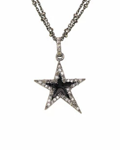 Brand new 🤩 Rachel Reinhardt 0.28 Ct. Tw. Diamond Pave And Jet Enamel Star Necklace 👩 Women Necklaces 💯