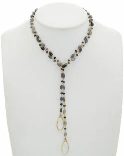 Promo ✔️ Rachel Reinhardt 14K Over Silver Iolite & Quartz 40in Lariat Necklace 👩 Women Necklaces ✔️