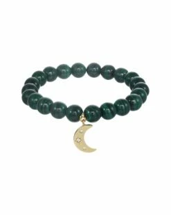 Discount 👏 Rachel Reinhardt Gold Over Silver Malachite CZ Moon Pendant Bracelet 👩 Women Bracelets 😀