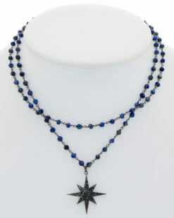 Discount ⌛ Rachel Reinhardt Silver & Plated Black Spinel & Blue Lapis Star Necklace 👩 Women Necklaces 😍