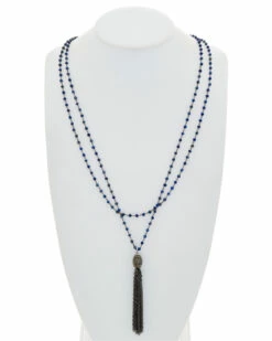 Best Sale 😉 Rachel Reinhardt Silver Blue Lapis & Crystal Tassel Necklace 👩 Women Necklaces 🛒
