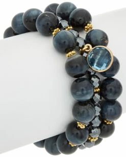 Best Pirce 🔔 Rachel Reinhardt Set Of 3 14K Plated Gemstone Stretch Bracelets 👩 Women 😀