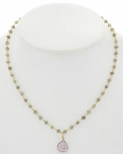 Coupon 😉 Rachel Reinhardt 14K Over Silver Labradorite & Pink Quartz Necklace 👩 Women Necklaces ✔️