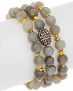 Buy 🎁 Rachel Reinhardt Labradorite & Crystal Set Of 3 Stretch Bracelets 👩 Women ❤️