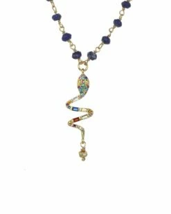 Coupon 🛒 Rachel Reinhardt 14K Over Silver Blue Lapis CZ Serpent Pendant Necklace 👩 Women Necklaces ⌛