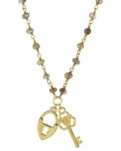 Best Sale 🧨 Rachel Reinhardt 14K Over Silver Labradorite Lock & Key Necklace 👩 Women Necklaces 🔥