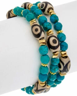 Budget 😉 Rachel Reinhardt Set Of 3 14K Plated Gemstone Stretch Bracelet 👩 Women Bracelets 🔥