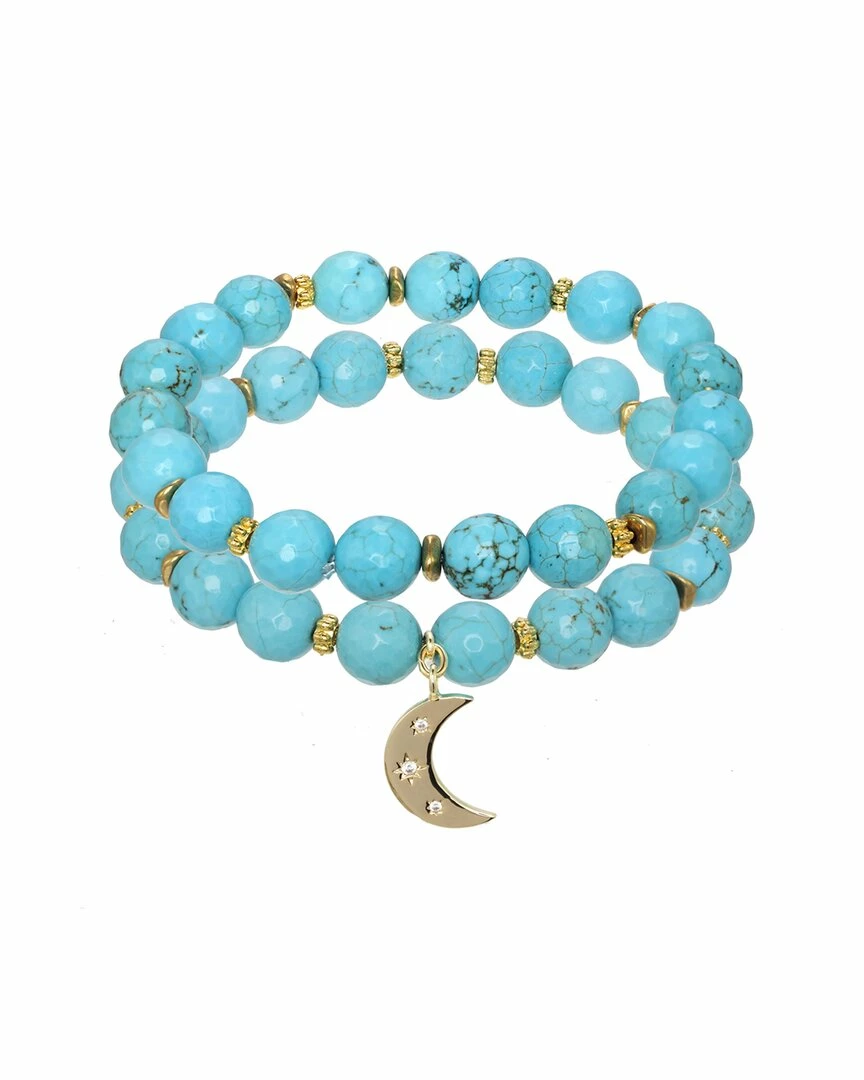 Promo ๐งจ Rachel Reinhardt 14K Over Silver Turquoise CZ Moon Pendant Bracelet ๐ฉ Women Bracelets โญ