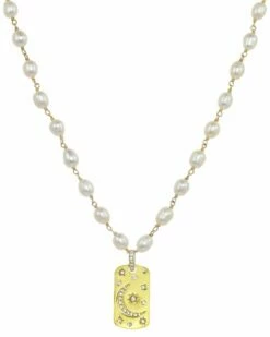 Best Sale 🔔 Rachel Reinhardt Gold Over Silver 6-7mm Pearl CZ Freshwater Celestial Necklace 👩 Women Necklaces 🧨