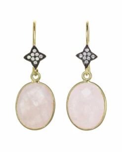 Outlet 👍 Rachel Reinhardt 14K Over Silver Rose Quartz & CZ Earrings 👩 Women ⭐