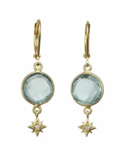 Best Pirce 🥰 Rachel Reinhardt 14K Over Silver Aqua Quartz & CZ Earrings 👩 Women 👏