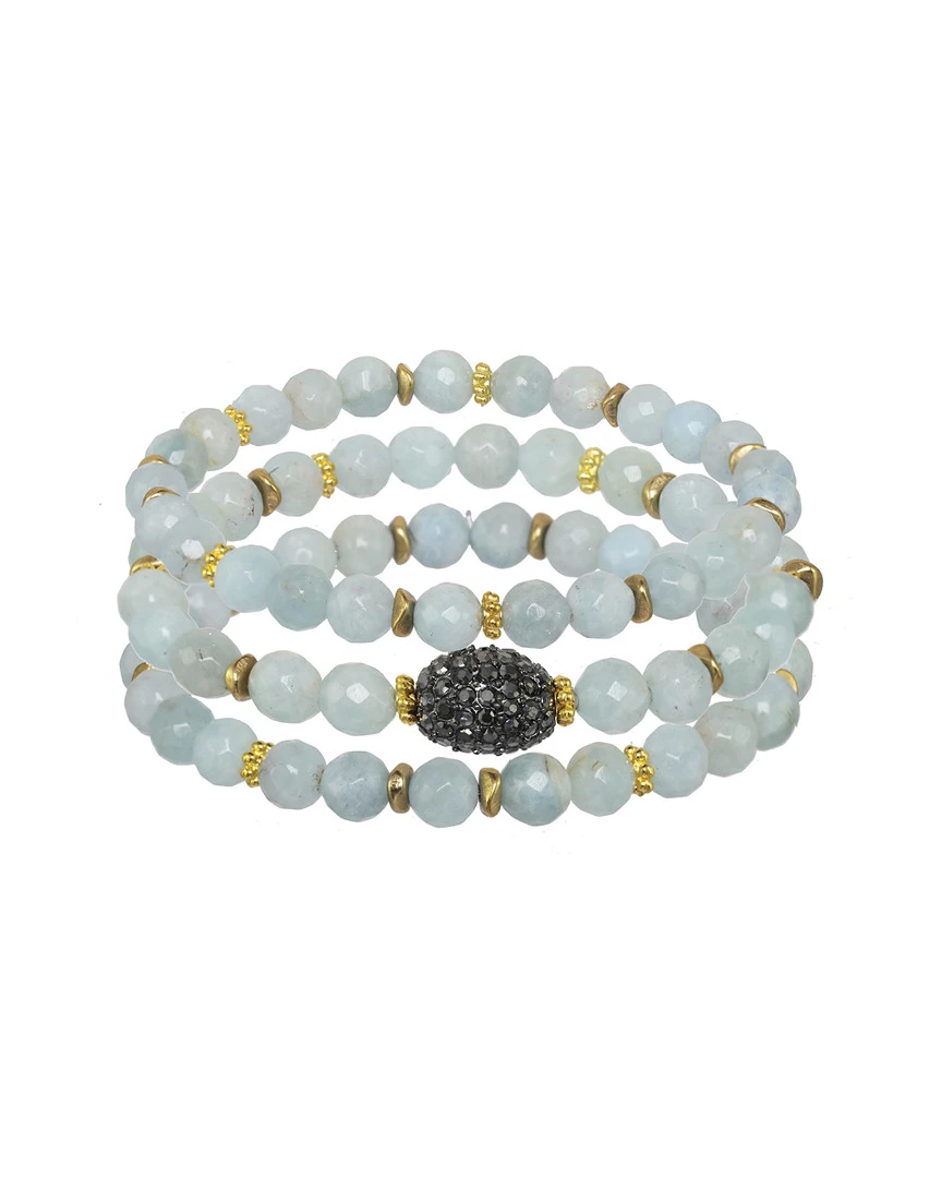 Hot Sale ๐ฏ Rachel Reinhardt 14K Plated Aquamarine & CZ Set Of 3 Stretch Bracelets ๐ฉ Women โญ