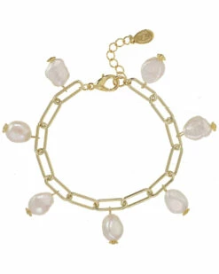 Cheapest 🌟 Rachel Reinhardt 14K Over Silver 10-13mm Pearl Paperclip Bracelet 👩 Women Bracelets 🎉