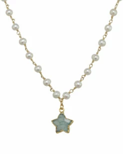 New 🛒 Rachel Reinhardt 14K Over Silver Green Aventurine & 4mm Pearl Star Necklace 👩 Women Necklaces 🎉