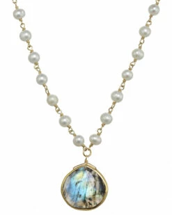 Best Sale 😍 Rachel Reinhardt 14K Over Silver Labradorite & 4mm Pearl Necklace 👩 Women Necklaces ⌛
