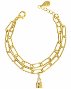 Budget 🧨 Rachel Reinhardt 14K Over Silver CZ Paperclip Charm Bracelet 👩 Women Bracelets ❤️