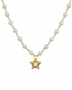 Hot Sale 😉 Rachel Reinhardt 14K Over Silver Diamond, Moonstone, & 4mm Pearl Necklace 👩 Women Necklaces 🧨