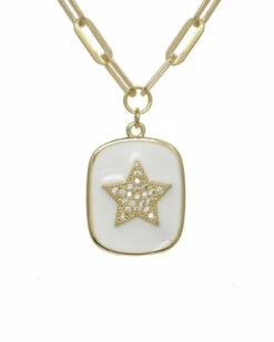 Deals 🌟 Rachel Reinhardt 14K Over Silver CZ White Enamel Star Necklace 👩 Women Necklaces 😍