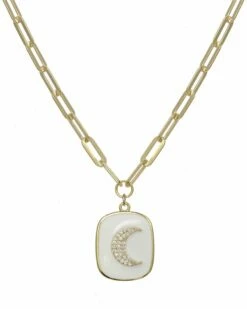 Best reviews of 🎁 Rachel Reinhardt 14K Over Silver CZ White Enamel Moon Necklace 👩 Women Necklaces 🧨