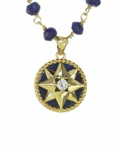 Best Pirce ✔️ Rachel Reinhardt 14K Over Silver Blue Lapis CZ North Star Wire Pendant Necklace 👩 Women Necklaces 😍
