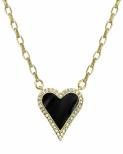 Buy 💯 Rachel Reinhardt 14K Vermeil Black Enamel & CZ Pave Heart Necklace 👩 Women Necklaces 🧨