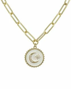 Promo 😍 Rachel Reinhardt 14K Vermeil White Enamel & CZ Star Moon Necklace 👩 Women Necklaces 🥰