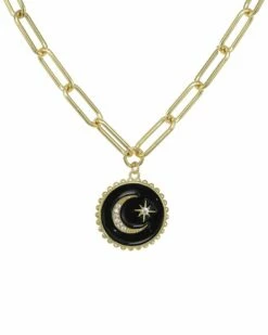 Flash Sale ✔️ Rachel Reinhardt 14K Vermeil Black Enamel & CZ Star Moon Necklace 👩 Women Necklaces 🛒