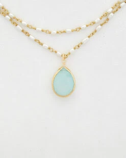Promo 👍 Rachel Reinhardt 14K Over Silver Chalcedony & 3-4mm Pearl Necklace 👩 Women Necklaces ⭐