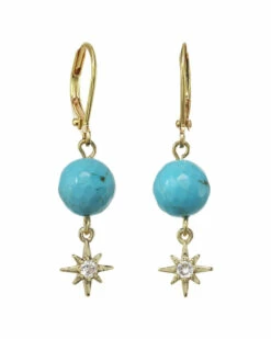 Best Sale ✔️ Rachel Reinhardt 14K Over Silver Turquoise CZ Star Drop Earrings 👩 Women ✔️