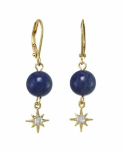 Wholesale 👍 Rachel Reinhardt 14K Over Silver Blue Lapis CZ Star Drop Earrings 👩 Women ✔️