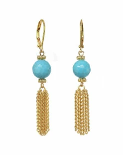 Buy 🎉 Rachel Reinhardt 14K Plated Turquoise Fringe Earrings 👩 Women 🥰