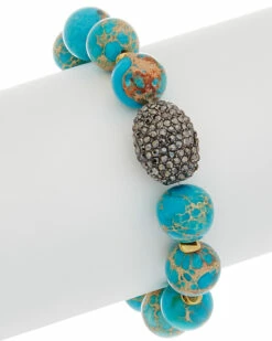 Best deal 🛒 Rachel Reinhardt Turquoise & Crystal Stretch Bracelet 👩 Women Bracelets 🧨
