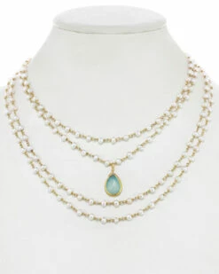 New 😉 Rachel Reinhardt 14K Gold Over Silver Chalcedony & 4mm Pearl Layered Necklace 👩 Women Necklaces ❤️