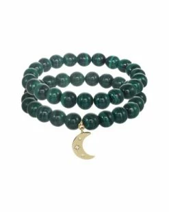 Best Pirce 🥰 Rachel Reinhardt Gold Over Silver Malachite CZ Moon Pendant Bracelet 👩 Women Bracelets 🌟