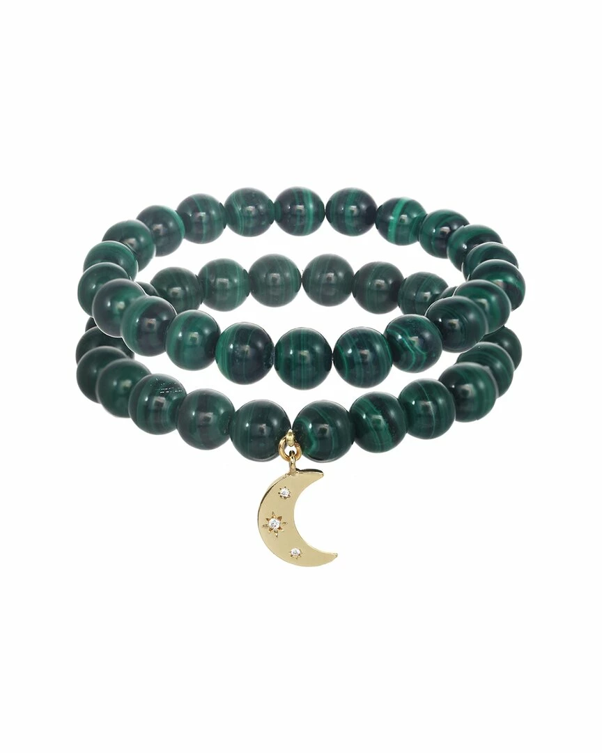Best Pirce ๐ฅฐ Rachel Reinhardt Gold Over Silver Malachite CZ Moon Pendant Bracelet ๐ฉ Women Bracelets ๐