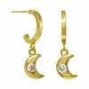 Discount 👍 Rachel Reinhardt 14K Over Silver CZ Mini Moon Hoops 👩 Women Earrings ⌛
