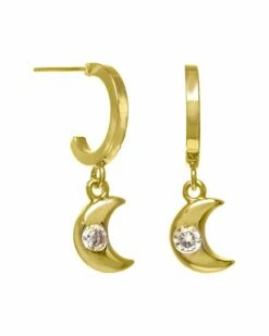 Discount 👍 Rachel Reinhardt 14K Over Silver CZ Mini Moon Hoops 👩 Women Earrings ⌛