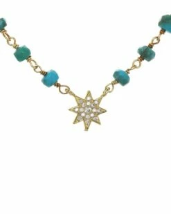 Wholesale 🔔 Rachel Reinhardt 14K Over Silver Turquoise CZ Petite Star Necklace 👩 Women Necklaces 🔥