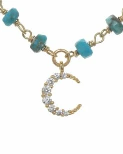 Best Sale 👏 Rachel Reinhardt 14K Over Silver Turquoise CZ Moon Pendant Necklace 👩 Women Necklaces 🤩