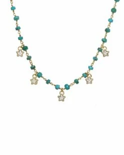 Best Sale ⭐ Rachel Reinhardt 14K Over Silver Turquoise CZ Star Droplet Necklace 👩 Women Necklaces ✔️