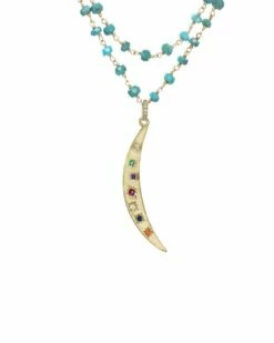 Deals 👍 Rachel Reinhardt 14K Over Silver Turquoise CZ Moon Pendant Necklace 👩 Women Necklaces 💯
