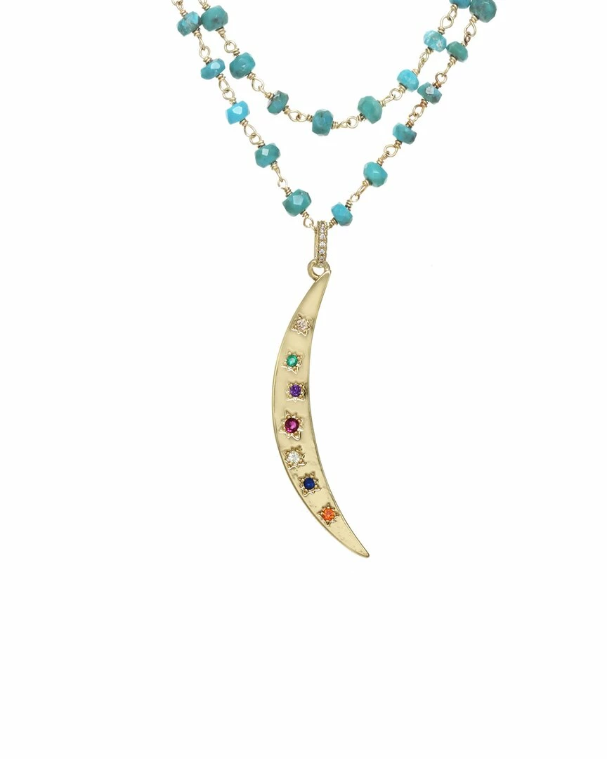 Deals ๐ Rachel Reinhardt 14K Over Silver Turquoise CZ Moon Pendant Necklace ๐ฉ Women Necklaces ๐ฏ