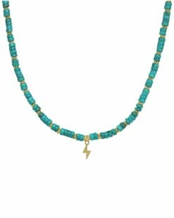 Best Pirce 🌟 Rachel Reinhardt 14K Over Silver Turquoise Petite Lightning Bolt Necklace 👩 Women Necklaces 🌟