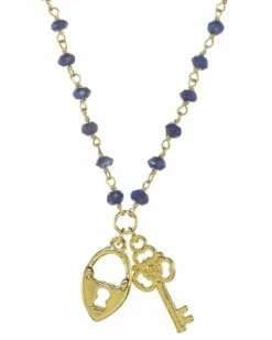 Best Pirce 🧨 Rachel Reinhardt 14K Over Silver Blue Lapis Lock & Key Necklace 👩 Women Necklaces ⭐