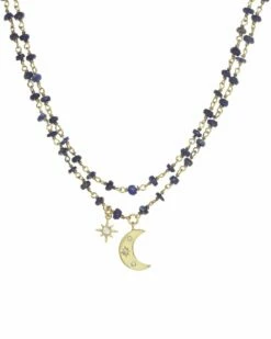 Cheap 😍 Rachel Reinhardt Gold Over Silver Blue Lapis CZ Celestial Necklace 👩 Women Necklaces 🎉